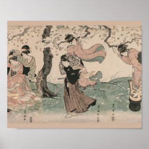 Cherry Blossom Viewing in Spring Japanese Ukiyo-e Poster