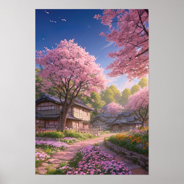 Cherry Blossom Village Poster (Front)