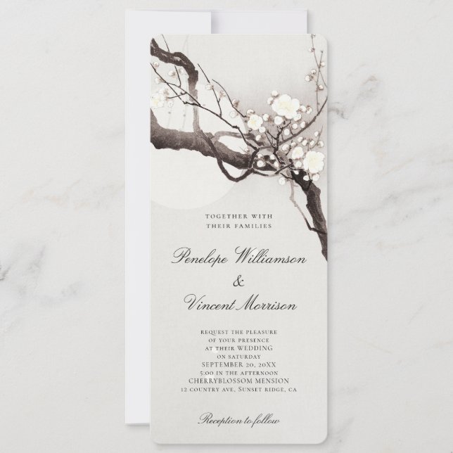 Cherry Blossom -  Vintage Art Wedding Invitation (Front)