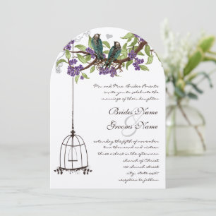 Cherry Blossom Vintage Birds & Birdcage Weddings Invitation