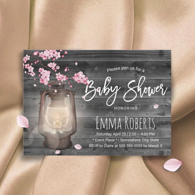 Cherry Blossom Vintage Lantern Baby Shower Invitation (Creator Uploaded)