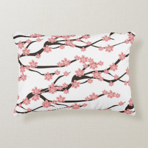Cherry Blossom: Vintage White Seamless. Decorative Cushion