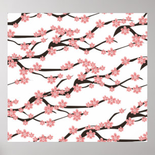 Cherry Blossom: Vintage White Seamless. Poster