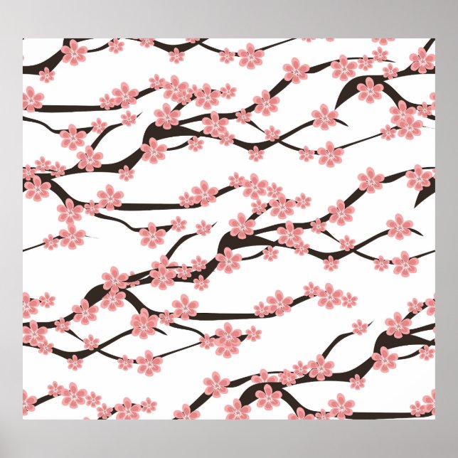Cherry Blossom: Vintage White Seamless. Poster (Front)