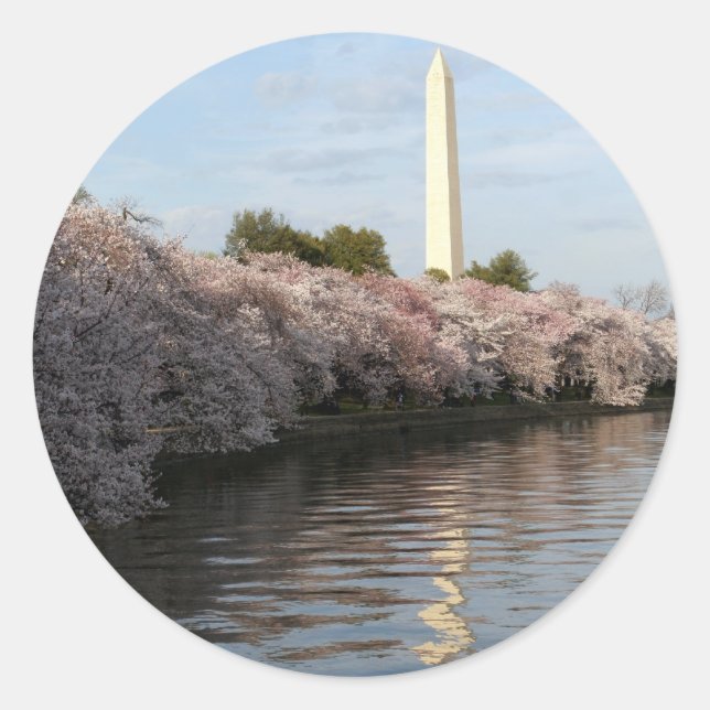 Cherry Blossom Washington monument Classic Round Sticker (Front)