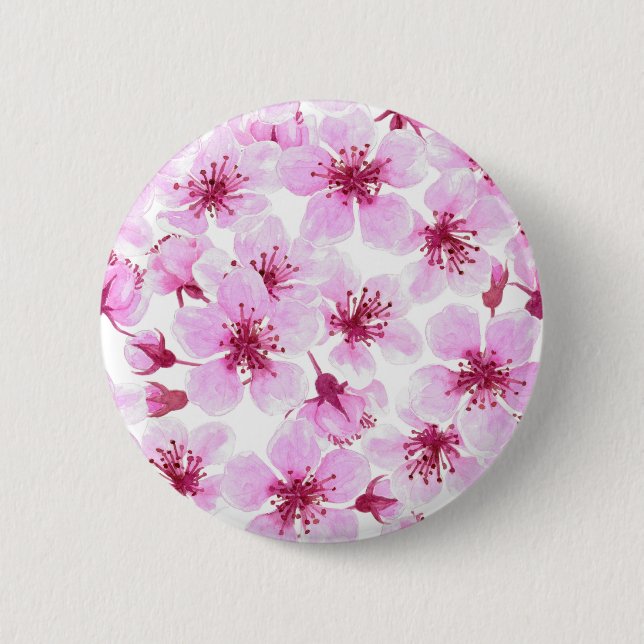 Cherry blossom watercolor 6 cm round badge (Front)