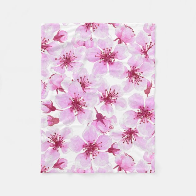 Cherry blossom watercolor fleece blanket (Front)