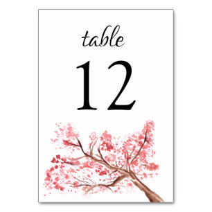 Cherry Blossom Watercolor Floral Pink Wedding Table Number