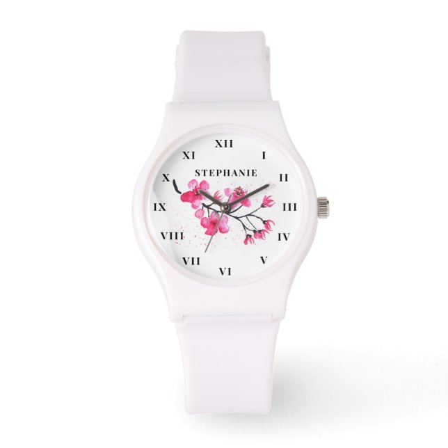 Cherry Blossom Watercolor Floral Sakura Modern  Watch (Front)