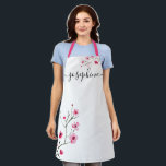 Cherry Blossom Watercolor flower Personalised Apron<br><div class="desc">Personalise this sweet apron with her name. Pink and red cherry blossom, watercolor flowers, original painting by designer Lorena Depante. This apron features an elegant font with a trendy embellishment at the ends is sure to be a treasured gift. Pro Tip: keep the little squares in front and at the...</div>