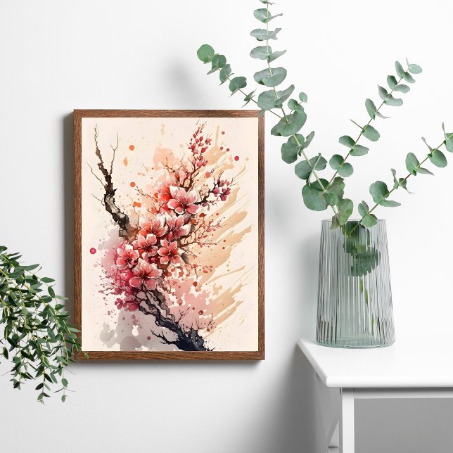 Cherry Blossom Watercolor Flowers Wall Art Poster (Cherry Blossom Poster or Digital Download Instant Download Wall Art. Printed or Digital)