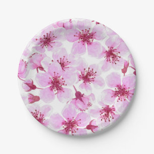 Cherry blossom watercolor paper plate