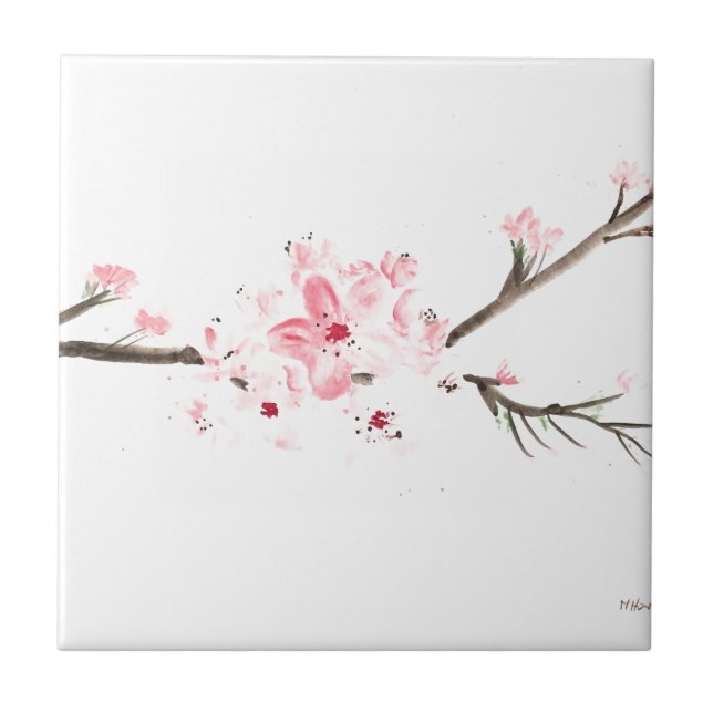 Cherry blossom watercolor pink floral nature  tile (Front)