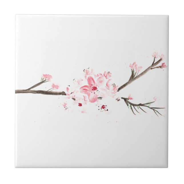 Cherry blossom watercolor pink floral nature  tile (Front)