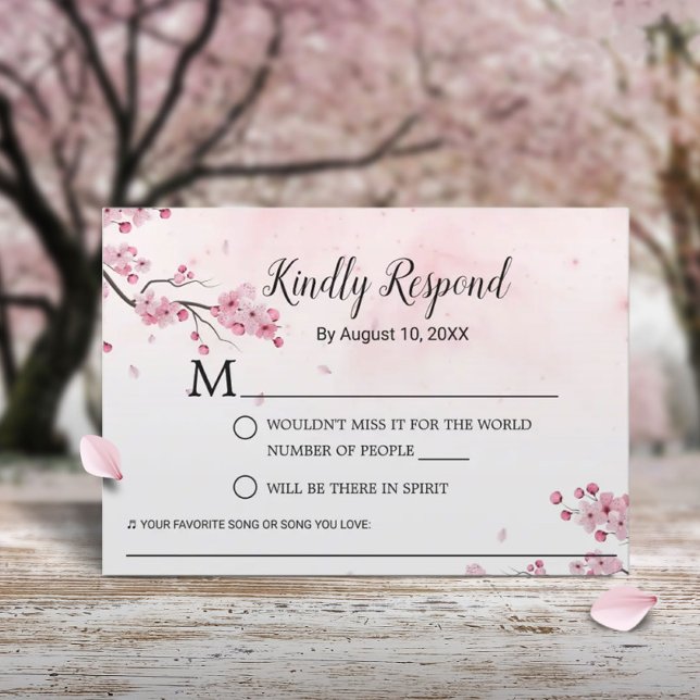 Cherry Blossom Watercolor Pink Floral Wedding RSVP Card (Creator Uploaded)