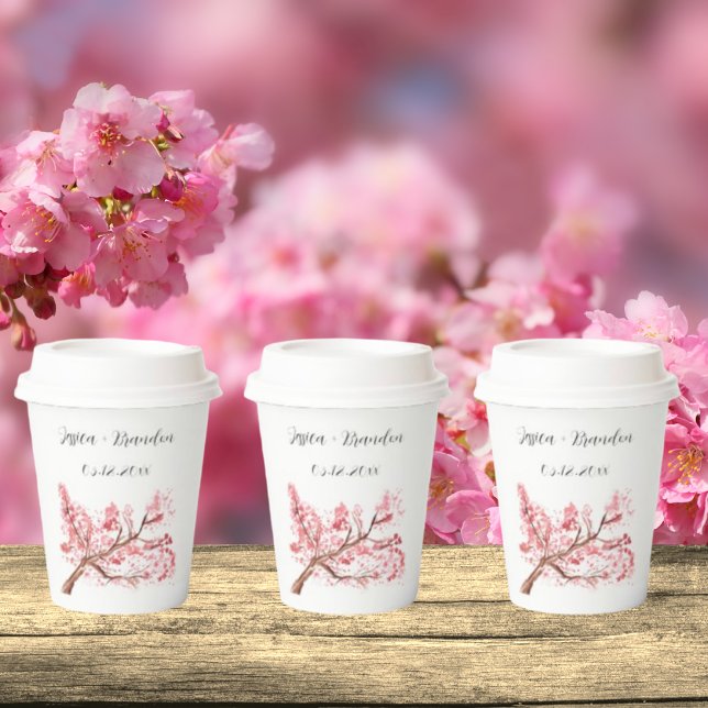 Cherry Blossom Watercolor Sakura Floral Wedding Paper Cups (Creator Uploaded)