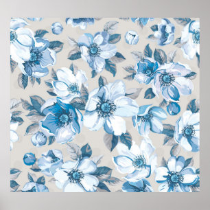 Cherry Blossom Watercolor: Seamless Apple Tree Pat Poster