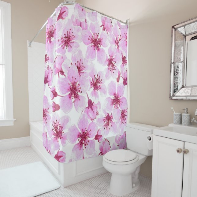 Cherry blossom watercolor shower curtain (In Situ)