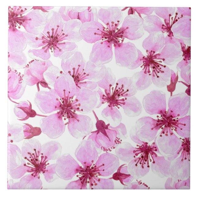 Cherry blossom watercolor tile (Front)