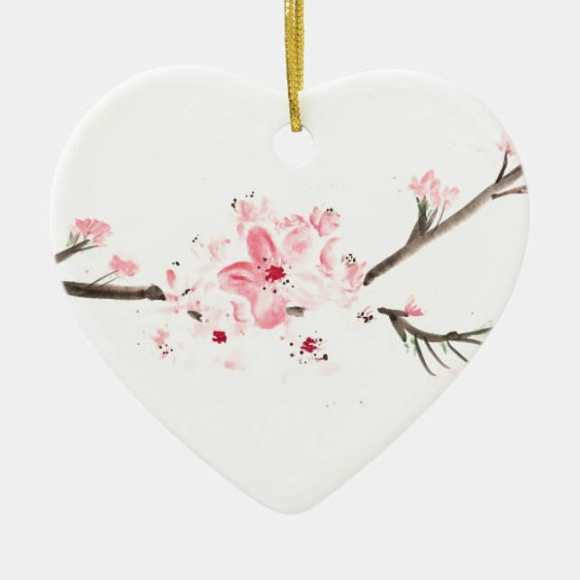 Cherry blossom watercolour ceramic tree decoration (Front)