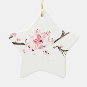 Cherry blossom watercolour ceramic tree decoration