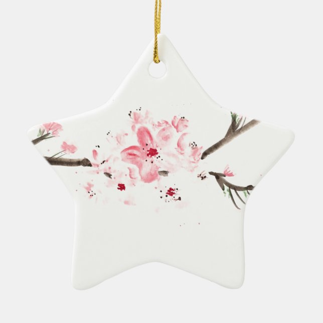 Cherry blossom watercolour ceramic tree decoration (Front)