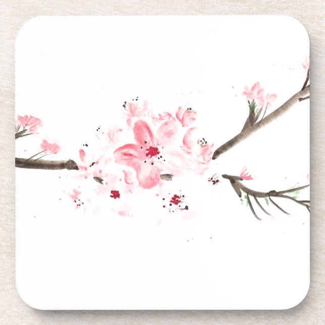 Cherry blossom watercolour coaster (Front)