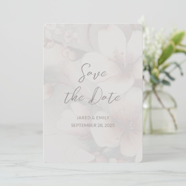 Cherry Blossom Wedding Add Photo Save the Date (Standing Front)