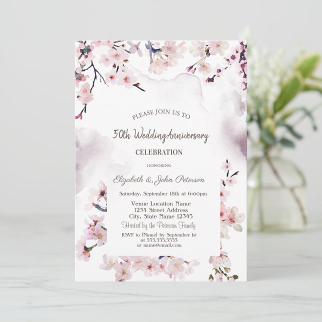 Cherry Blossom  Wedding Anniversary Invitation (Standing Front)