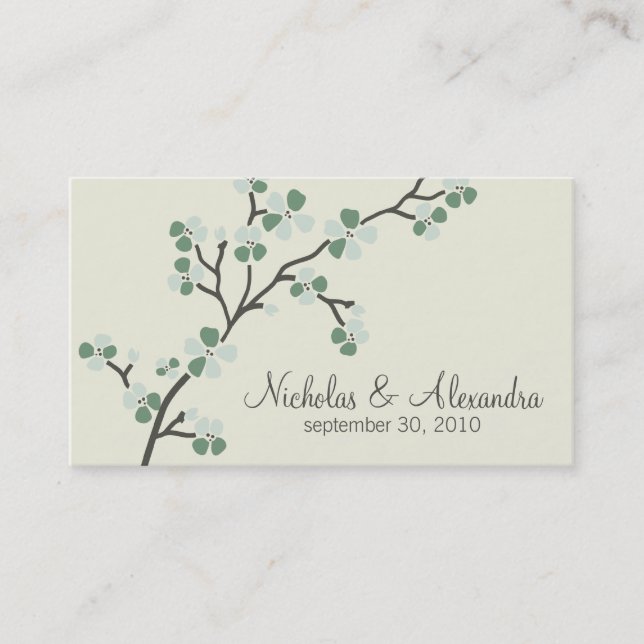Cherry Blossom Wedding Business Card (sage) (Front)