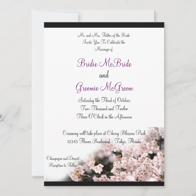 Cherry Blossom Wedding Invitation (Front)