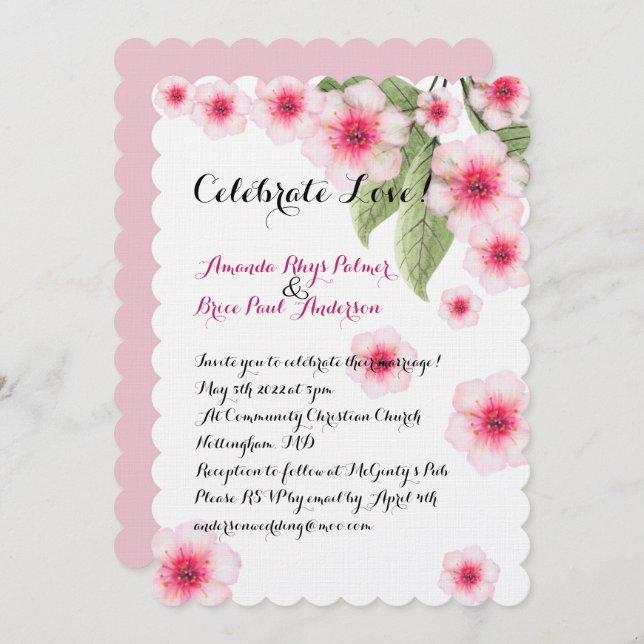 Cherry BLossom Wedding Invitation (Front/Back)