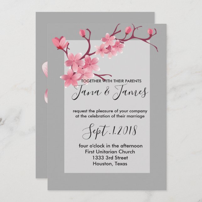 Cherry Blossom wedding Invitation (Front/Back)