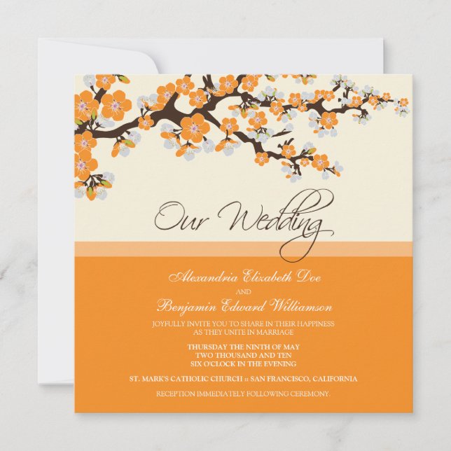 Cherry Blossom Wedding Invitation (orange) (Front)