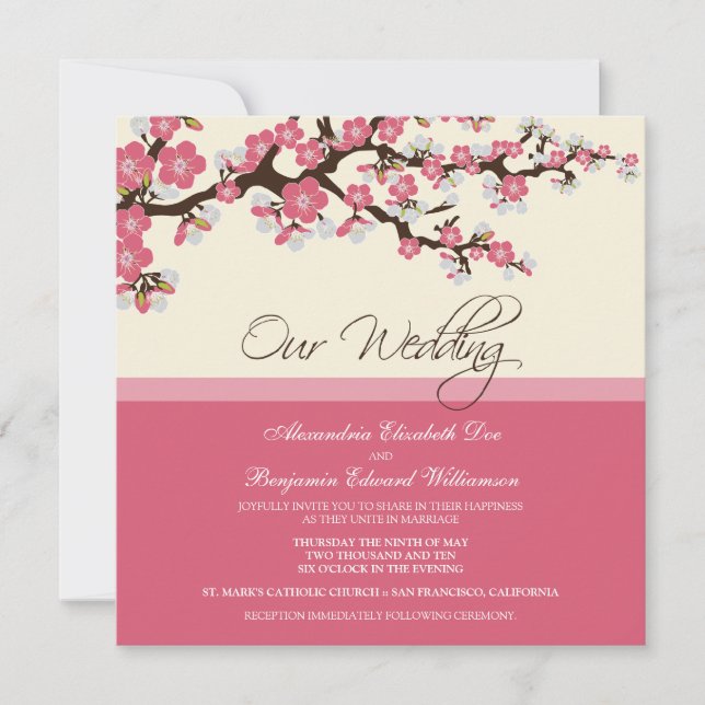 Cherry Blossom Wedding Invitation (pink) (Front)