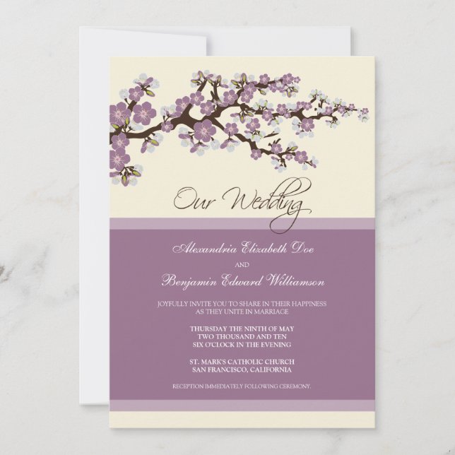 Cherry Blossom Wedding Invitation (purple) (Front)