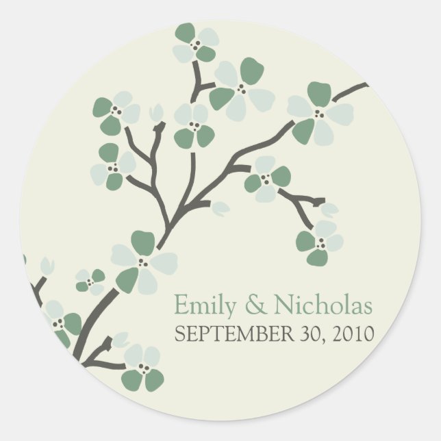 Cherry Blossom Wedding Invitation Seal 2 (sage) (Front)