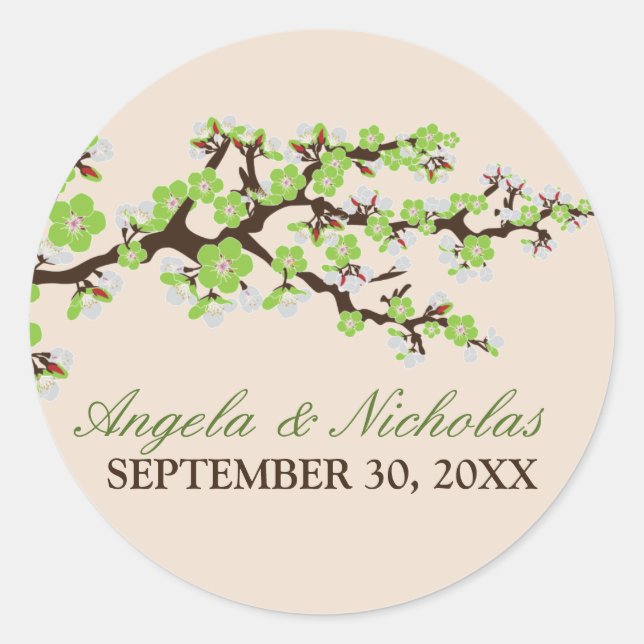 Cherry Blossom Wedding Invitation Seal (lime) (Front)