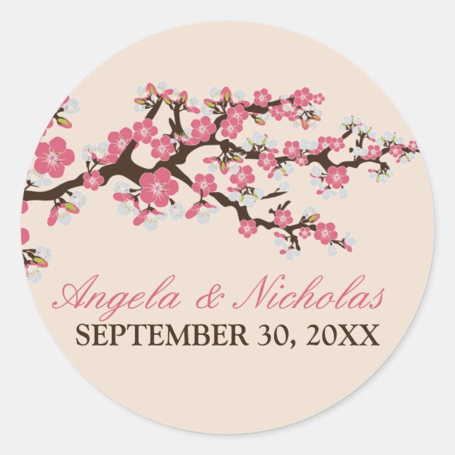 Cherry Blossom Wedding Invitation Seal (pink) (Front)