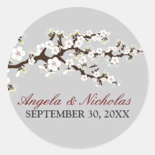 Cherry Blossom Wedding Invitation Seal (silver)