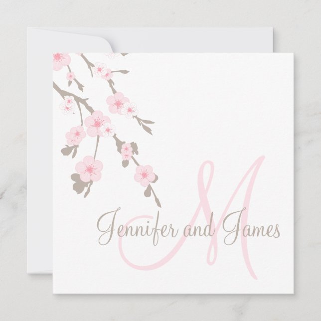 Cherry Blossom Wedding Invitation with Monogram (Front)