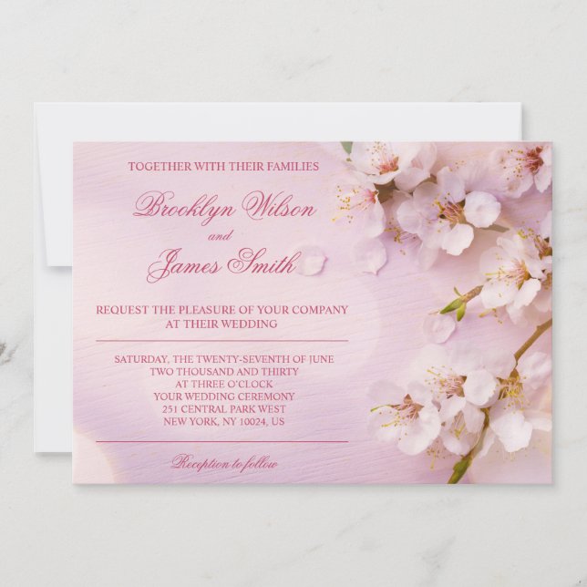 Cherry Blossom Wedding Invitations Pink Floral (Front)