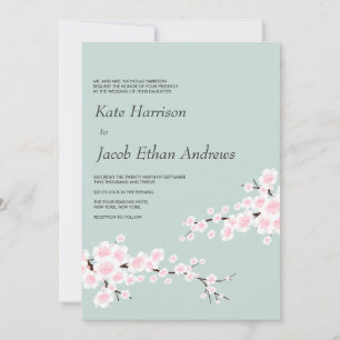 Cherry Blossom Wedding Invite // Seafoam