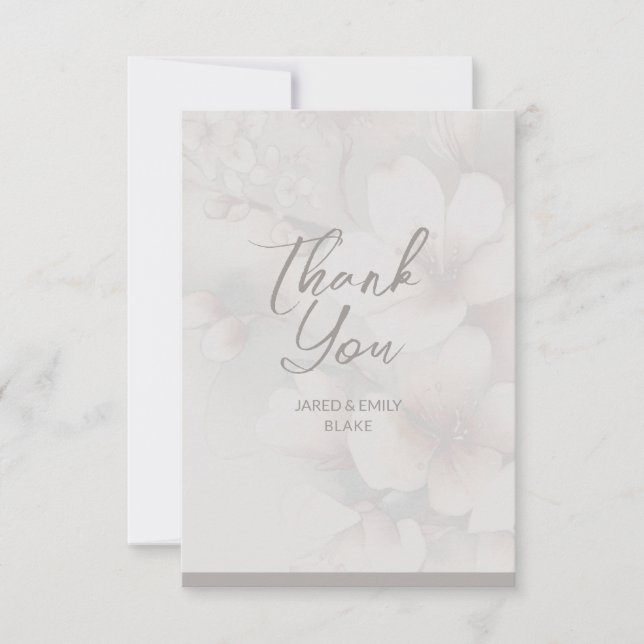 Cherry Blossom Wedding Monogram Thank You Card (Front)