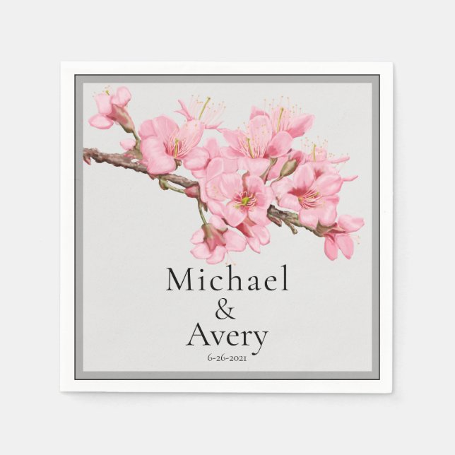 Cherry blossom wedding napkins (Front)