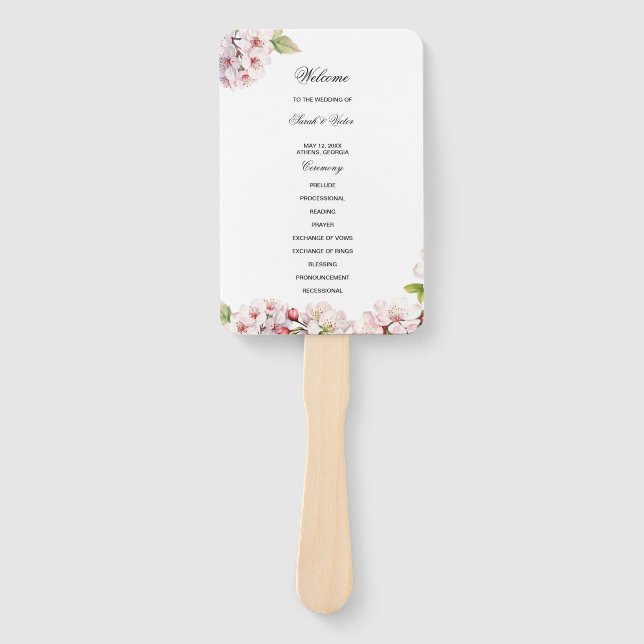 Cherry Blossom Wedding Program Hand Fan (Front)