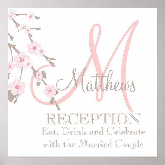 Cherry Blossom Wedding Reception Sign Pink (Front)