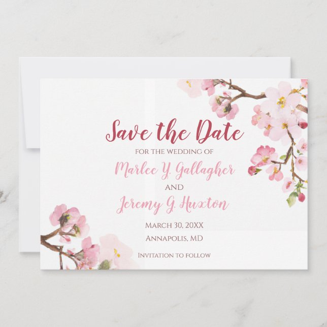 Cherry Blossom Wedding  Save The Date (Front)