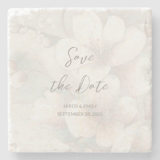 Cherry Blossom Wedding Save the Date Stone Coaster (Front)