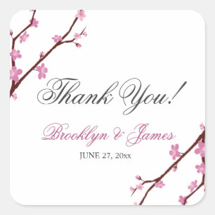 Cherry Blossom Wedding Stickers Square